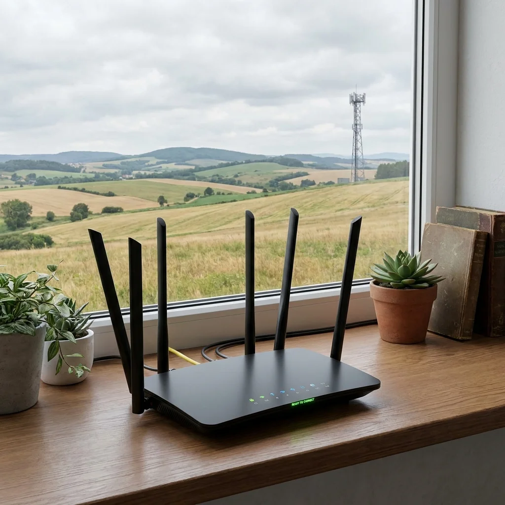A 4G home internet router set up near a window, ready to connect