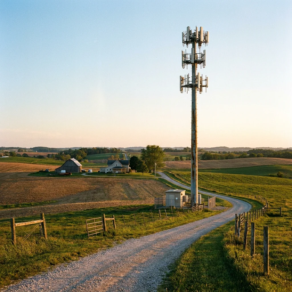 Cellular tower providing internet service over a small rural town